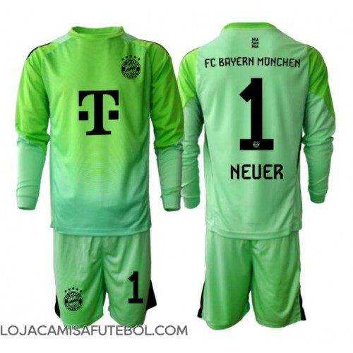 Camisa de Futebol Bayern Munich Manuel Neuer #1 Goleiro Equipamento Principal Infantil 2025-26 Manga Comprida (+ Calças curtas)